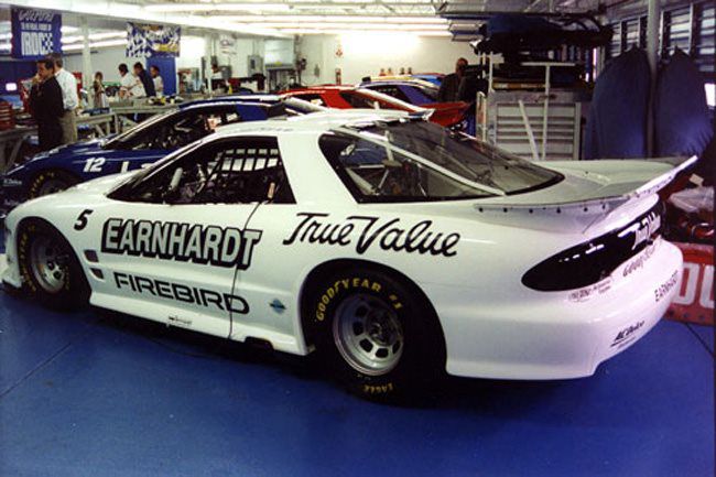 True Value liveried Firebird stock car in the garage